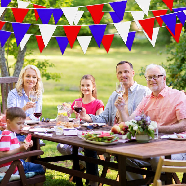 100 Feet Red Blue White Pennant Banner Flags String Triangle Bunting Flag for 4th of July Kids Birthday Wedding Outdoor Garden Hanging Festivals