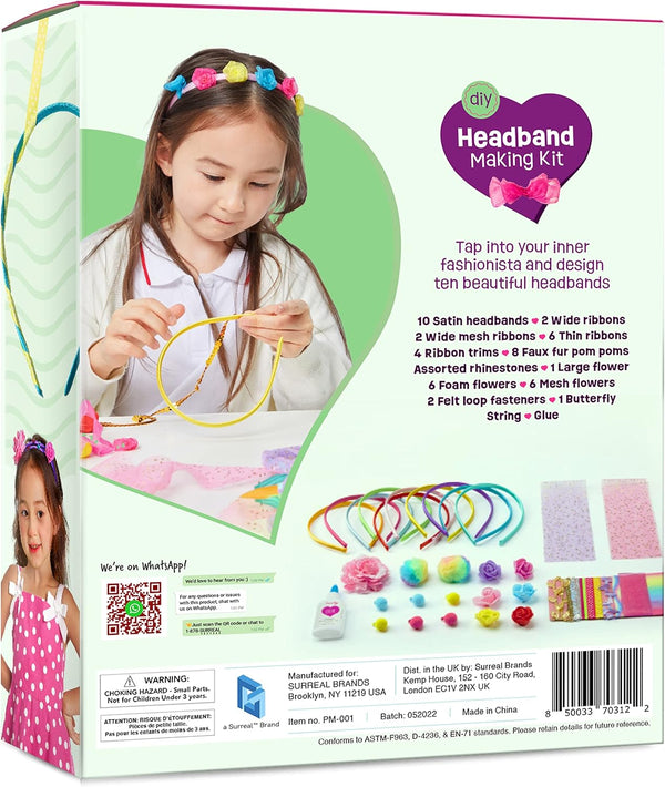 Headband Making Kit for Girls - Arts & Crafts Gift - Make Your Own Fashion Headbands for Kids - DIY Hair Accessories Set - Gift for Ages 5-12 Year