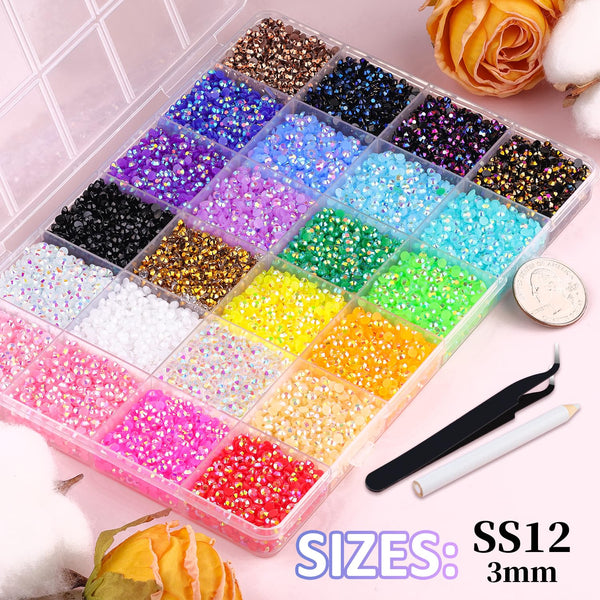 34000Pcs Resin Jelly Rhinestones for Bedazzling, Multicolor 3mm Flatback Gems for Diamond Art, Bedazzler Kit with 3Pcs 10ml B7000 Jewelry Glue for