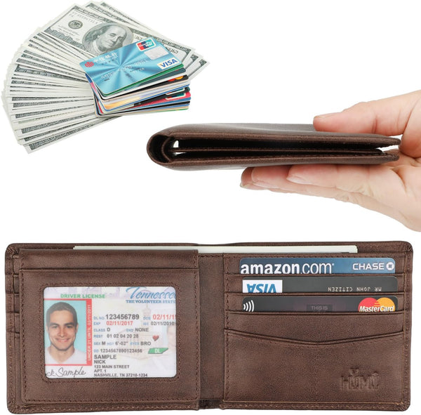 Wallet for Men-Genuine Leather RFID Blocking Bifold Stylish Wallet With 2 ID Window Galaxy Style Coffee