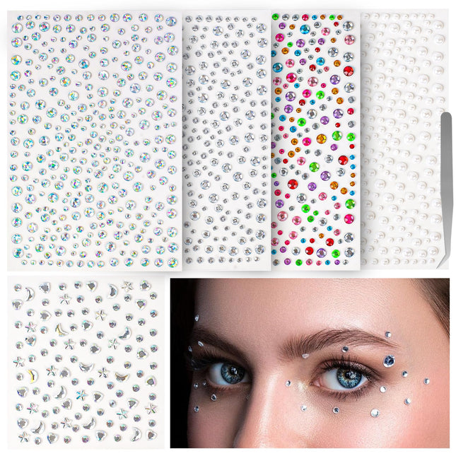 Vivinin 1465P Face Gems, Self-Adhesive Hair Gems, 5 Different Types of Face Rhin