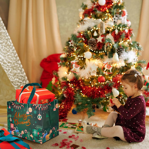 YANGTE 16 Pack Christmas Tote Bags with Handles, Non-Woven Gift Bags, 12.8" 9.8" 6.7 16-Pack