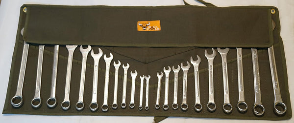 Wrench Tool Roll Organizer, 26 Pocket Roll Up Pouch, Olive Drab Duck Canvas | Handcrafted Heavy Duty Canvas, Metric SAE Compatible, Secure Roll Up