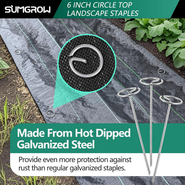 Landscape Staples,120 Pcs Garden Stakes, Circle Top 6-Inch Galvanized Steel, Spikes Pins for Securing Weed Fabric Netting Ground Sheets and