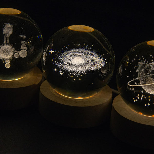 2.36 Inch 3D Galaxy Crystal Ball Night Light Lamp with Wooden Base, Warm Glow LED Mood Night Light, Gift for Boys, Girls, and Teens (Saturn)