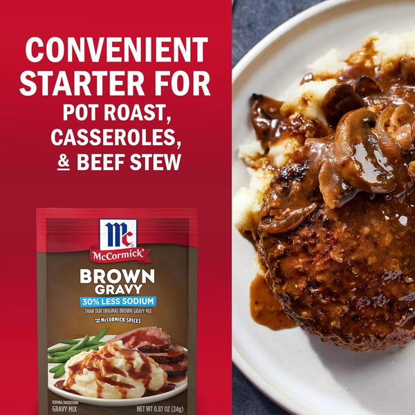 Mccormick 30% Less Sodium Brown Gravy Mix, 0.87 Oz (Pack of 12)