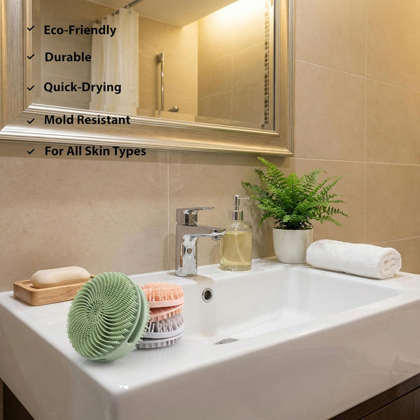 MtBoi 2 Pack Silicone Exfoliating Body Scrubber, Silicone Body Brush, Soft Silicone Loofah for Sensitive Skin, Shower Head Massager, Easy to