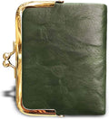 AOXONEL Womens Wallet Small Rfid Ladies Compact Bifold Leather Vintage Coin Purse With Zipper and Kiss Lock Green