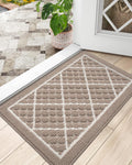 DEXI Front Door Mat Indoor Entryway 17x30 Inside Entrance Doormat Beige | Non Slip Low Profile Thin Absorbent Washable Entry Mats for House Floor,