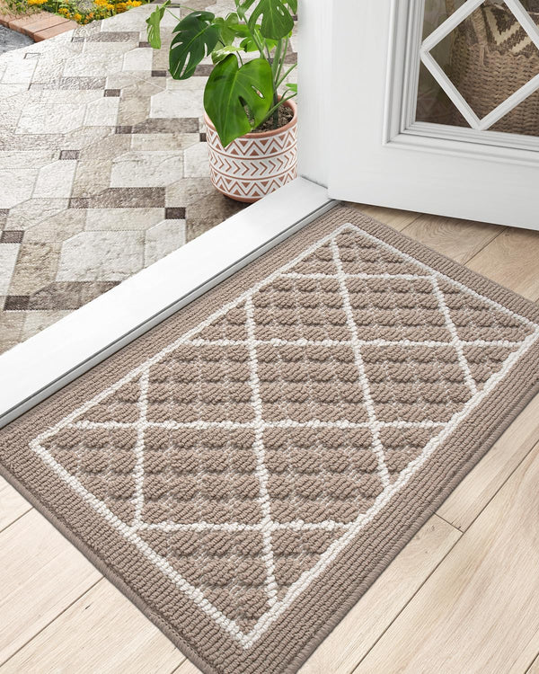 DEXI Front Door Mat Indoor Entryway 17x30 Inside Entrance Doormat Beige | Non Slip Low Profile Thin Absorbent Washable Entry Mats for House Floor,