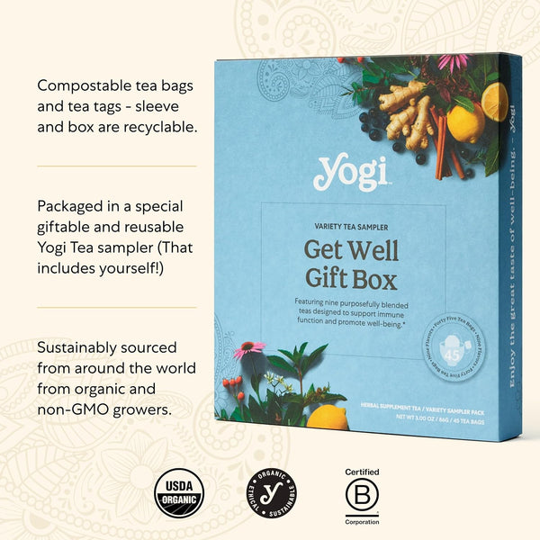 Organic Sampler Gift Box-5 Tea Bags per Flavor (45 Tea Bags)-Delicious Wellness Immunity Teas-9 Herbal Teas-Caffeine-Free Tea Variety Pack-Tea