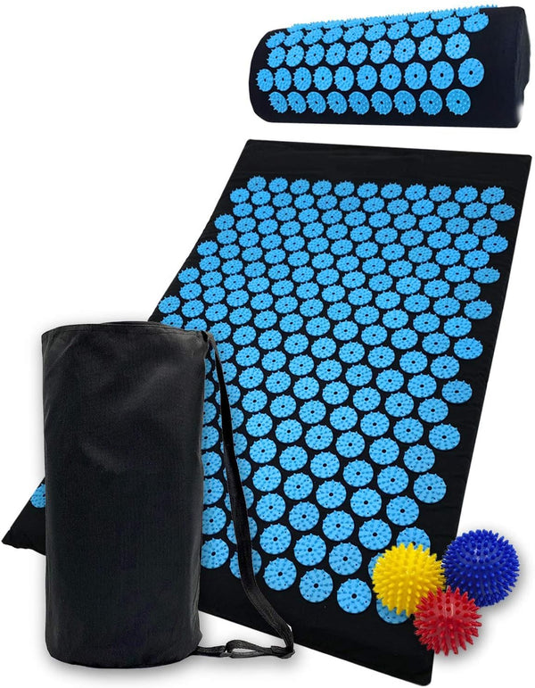 Acupressure Mat and Pillow Set for Lower Back Pain Relief & Muscle Relaxation - Acupuncture Mattress + Spiky Ball Massage Set for Back, Neck &