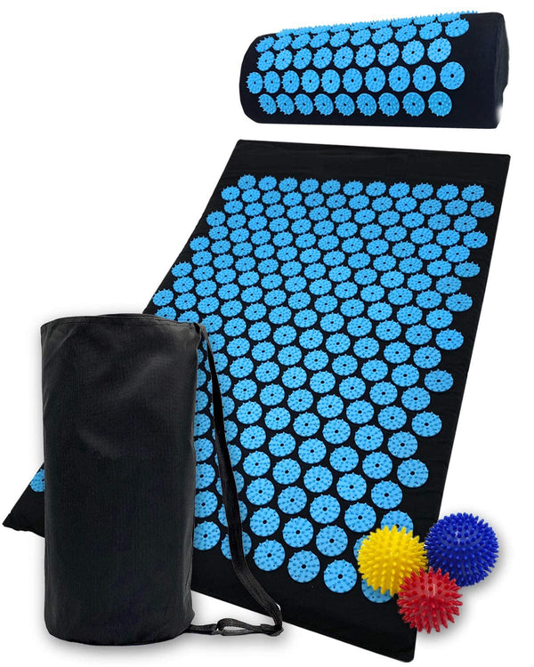 Acupressure Mat and Pillow Set for Lower Back Pain Relief & Muscle Relaxation - Acupuncture Mattress + Spiky Ball Massage Set for Back, Neck &