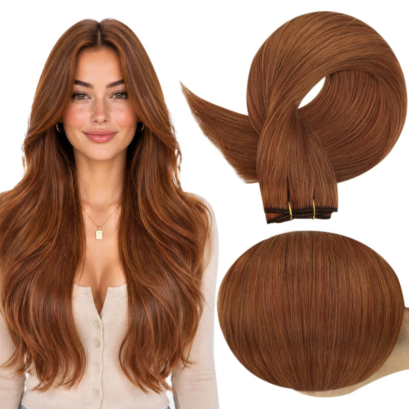 Full Shine Weft Hair Extensions 14 Inch 100G Copper Double Weft Remy Hair | Human Hair Bundles, Double Weft Extensions, Remy Straight Hair Weft,