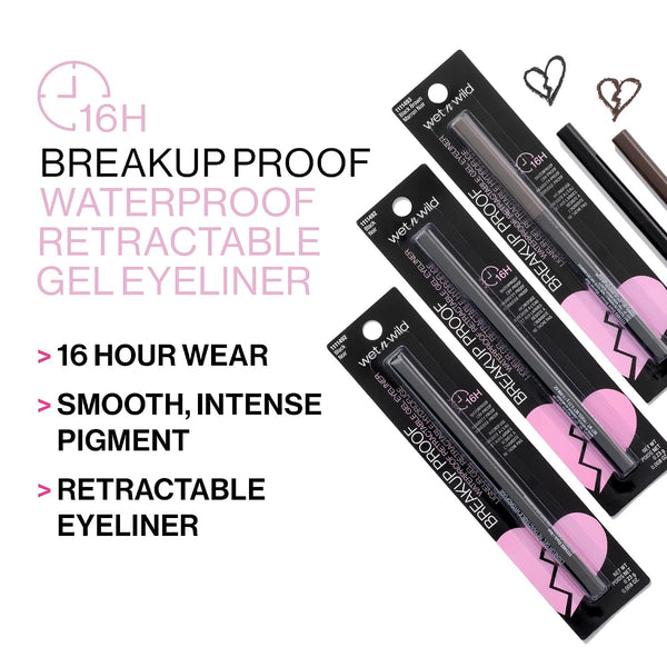 Wet N Wild Mega Last Breakup Proof Retractable Eyeliner - Ultra-Fine Brush, Waterproof,16-Hour Long-Lasting Wear - Cruelty-Free & Vegan - Black