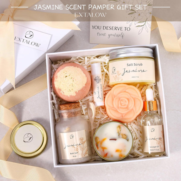 Spa Gifts for Women Mothers Day Gifts Jasmine Bath Gift Baskets Relaxing Self Care Gift for Mom Girlfriend Sister Wife Auntie Home Bath Care