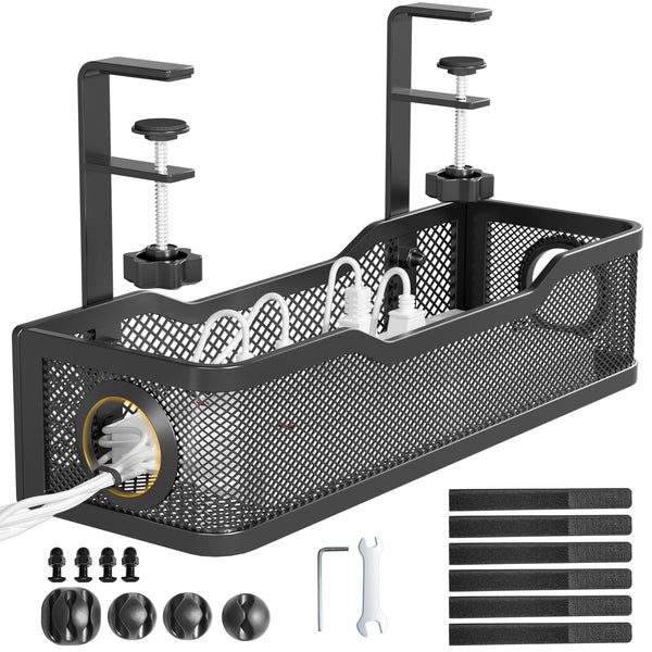 Cinati Under Desk Cable Management Tray, 13.4" Metal Cord Organizer, Black Black 13.4"-1 Pack