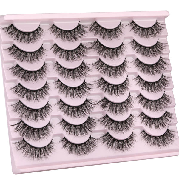 False Eyelashes 14mm Faux 3D Mink Lashes Natural Look Cat Eye Wispy Lashes Pack by Kiromiro, 14 Pairs Cat Eye A01