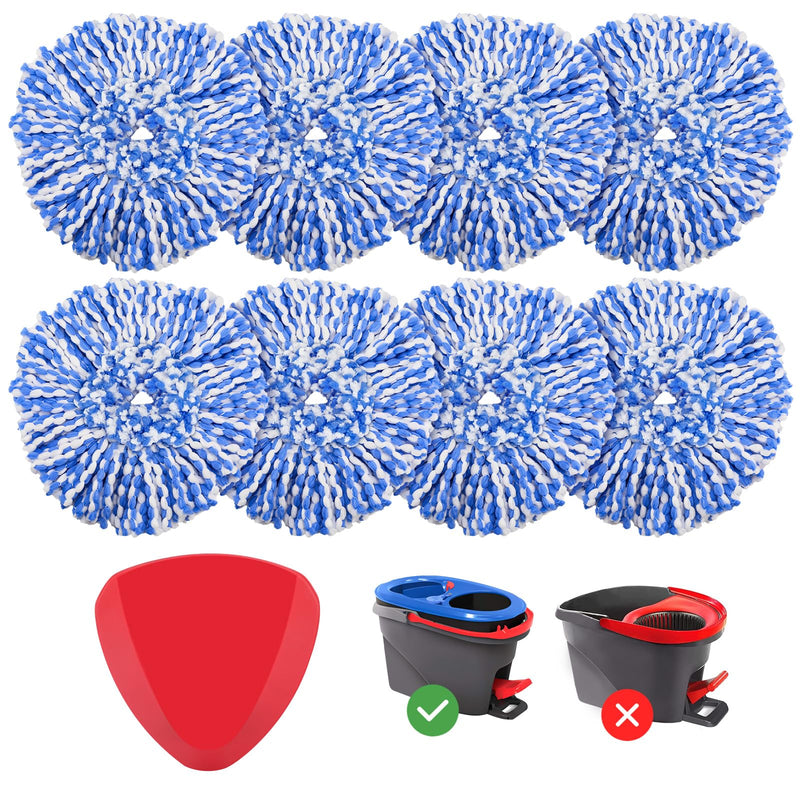 8 Pack Rinseclean Spin Mop Replacement Head Refills with 1 Rotating Mop Base Compatible with O Ceda Rinseclean 2 Tank System, Blue Microfiber Mop