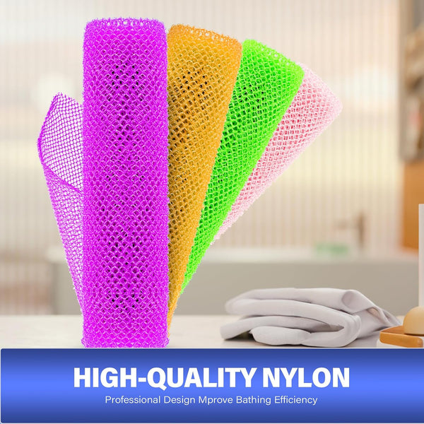 4 Pieces Exfoliating Washcloth Shower Towel African Net Sponge Japanese Wash Cloth Face Exfoliating Sponge Loofah Exfoliating Body Scrubber for