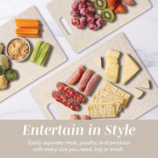 COOK WITH COLOR Non-Slip Cutting Board Set – Kitchen Essentials with Easy Grip Handle for Meat, Veggies, and Fruits, 3 Cutting Boards, Speckled