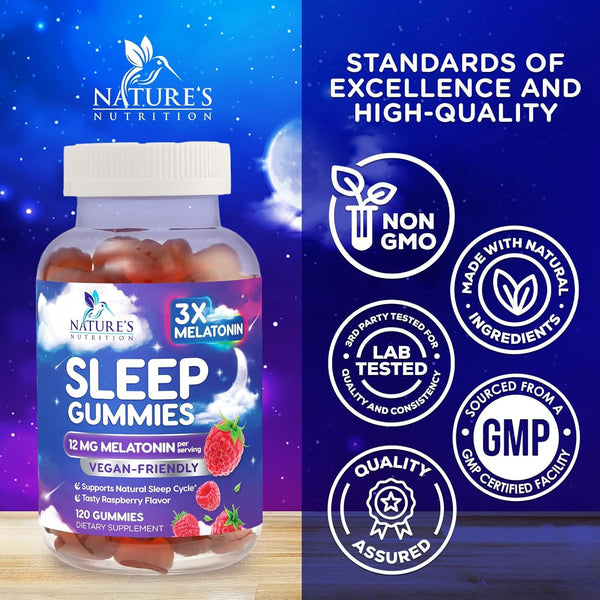 Sleep Gummies with Melatonin - Extra Strength Sleep Gummy, 12 Mg Melatonin, Natural Melatonin Gummy, Occasional Sleep Support Supplement for