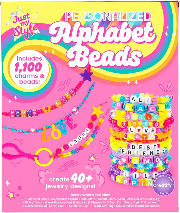 Just My Style ABC Beads by Horizon Group Usa, 1000+ Charms & Beads, Alphabet Charms, Accent Seed Star Wax Beading Cord, Satin Cord Key Ring
