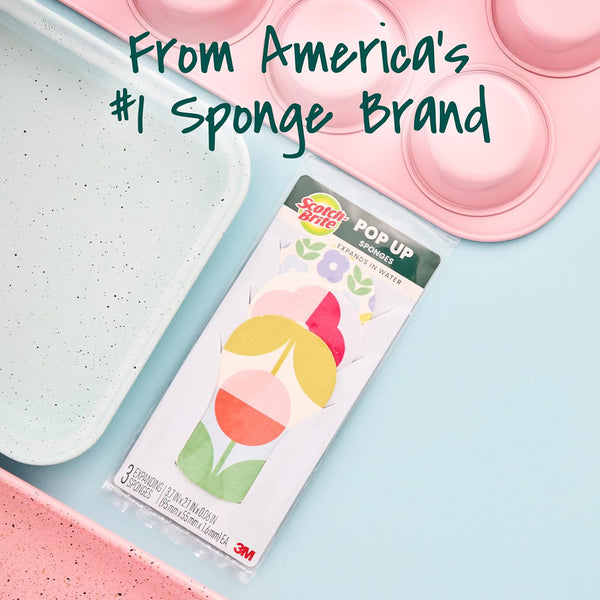 Scotch-Brite Brite Blooms Pop up Kitchen Sponges, Unique Compressed Kitchen Sponge for Cleaning Gently, Spring Flower Pattern Dish Sponge That