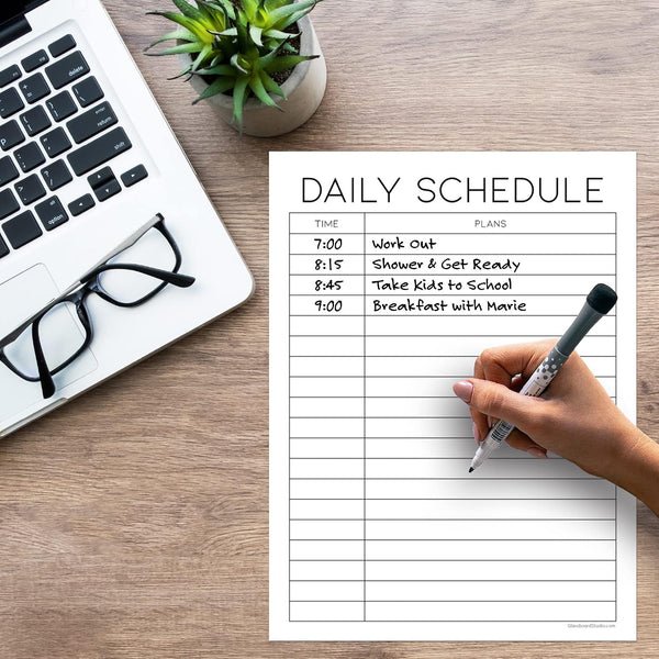Dry Erase Daily Schedule Planner Sticker Decal by Glassboard Studio | Removable & Reusable | Magnetic Fine-Tip Marker Included (9 x 12 inches,