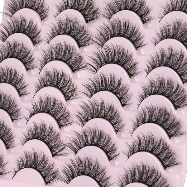 False Eyelashes 14mm Faux 3D Mink Lashes Natural Look Cat Eye Wispy Lashes Pack by Kiromiro, 14 Pairs Cat Eye A01
