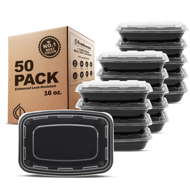 Freshware Meal Prep Containers [50 Pack] 1 Compartment Food Storage Containers with Lids, Bento Box, BPA Free, Stackable