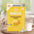 HALLS Cough & Throat Relief Honey Lemon Sugar Free Cough Drops, 180 ct | No Synthetic Dyes, Bulk Pack Honey-Lemon 180 Count (Pack of 1)