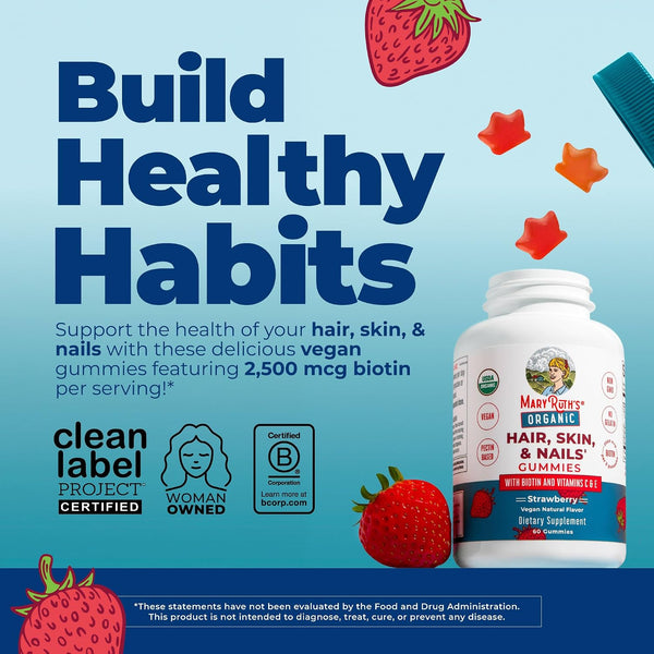 Maryruth Organics Hair | Skin | and Nails Vitamins | Biotin Gummies with Vitamin C & Vitamin E | Hair Growth Vitamins | Skin Care | Nail Strength