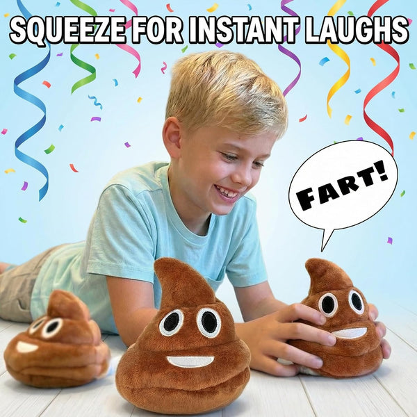 Funny Plush Poop Toy with 7 Fart Sounds - Hilarious Farting Poop Stuffy for Kids & Teens - Great As A Dog Toy with Soft Squishy Build - Fun Gag