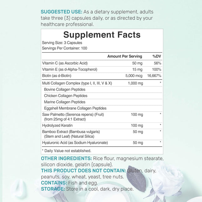 Multi Collagen Pills with Vitamin C, E & Biotin, 300 Capsules Ã¢ÂÂ Hydrolyzed 
