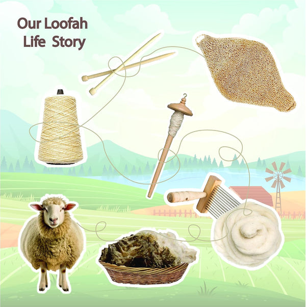Natural Loofah Exfoliating Body Scrubber, Handmade Durable Wash Cloth, Back Scrubber with Handles for Bath and Shower, Deep Clean, Skin Care,