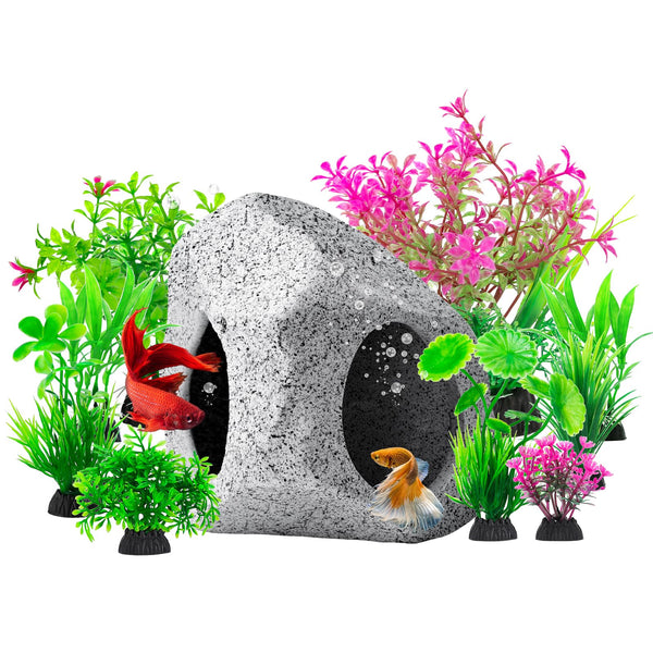 CousDUoBe 10Pcs Aquarium Hideaway Rock Cave Fish Tank Decorations quarium,Betta Toys Hideout Stones House,Safe and Non-Toxic Ceramic Fish Tank
