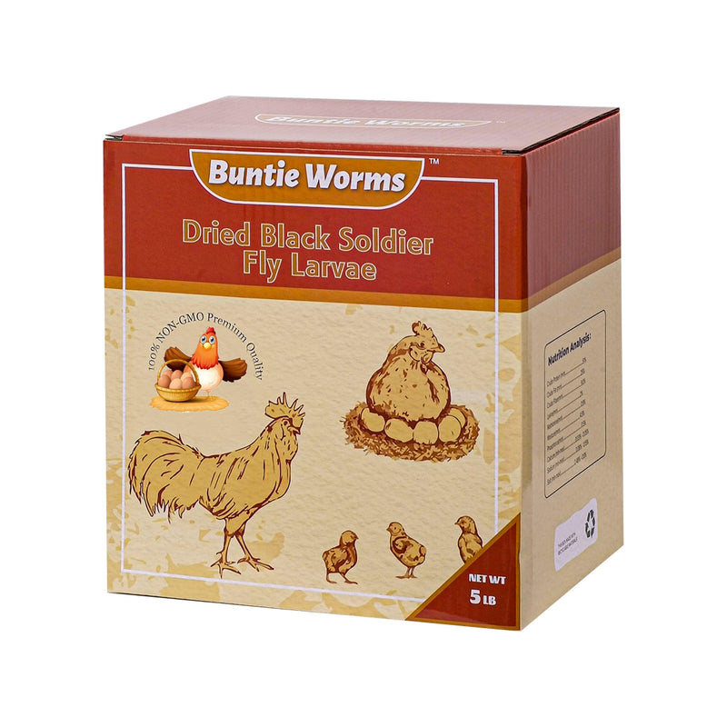 BUNTIE WORMS Dried Black Soldier Fly Larvae 5LB, High Protein Chicken Feed, 100% Natural Non-GMO – Treat for Chicken More Calcium Than Mealworms,