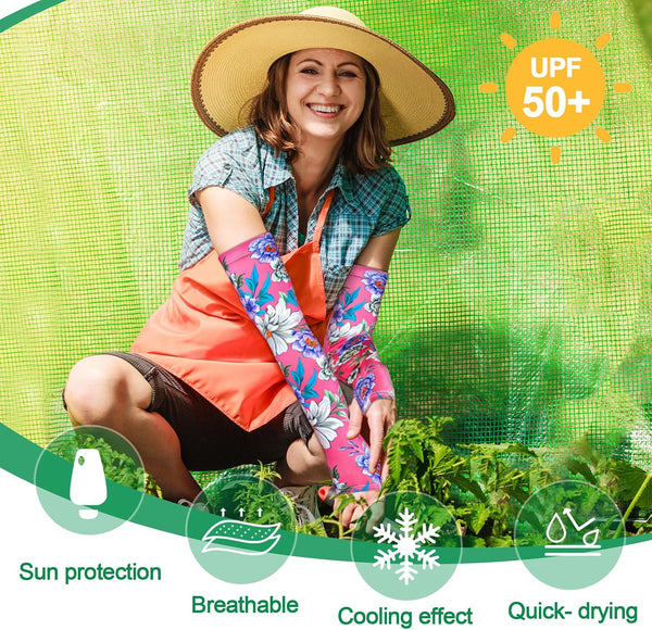 4 Pairs Gardening Sleeves Anti-Slip Arm Protection with Thumb Hole Sun Sleeve Cooling Arm Sleeves for Women Men Outdoor Mixcolor-a