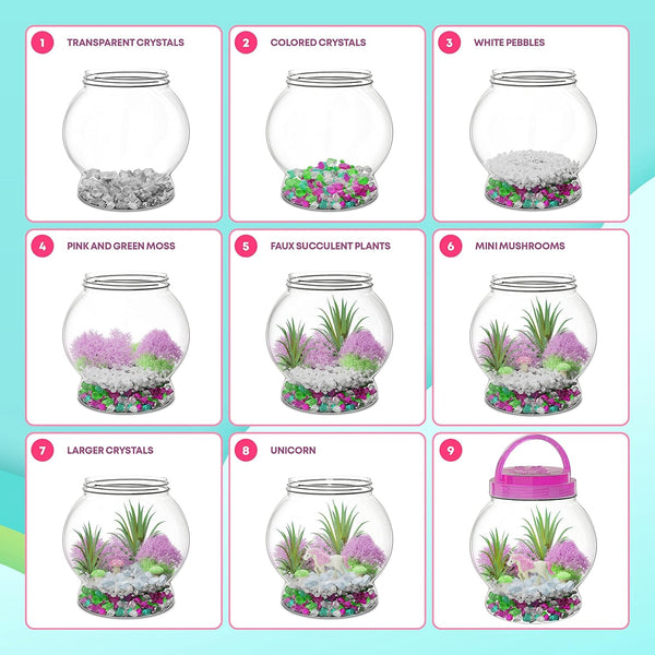 Dan&Darci Light-Up Unicorn Terrarium Kit for Kids - Kid Birthday Gifts - Best Unicorn Toys & Activities Kits Presents - Arts & Crafts for Girls &