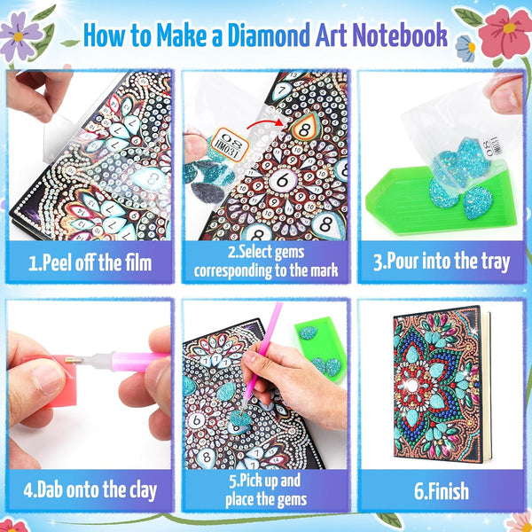 Micaracy Craft Kits for Kids Age 6-8-9-10, Presents for 5 7 11 12 Year Old Girls Notebook Diamond Art Painting Kit Arts and Crafts for Kids Toys