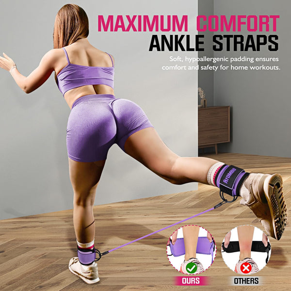 Ayombo Ankle Resistance Bands with Cuffs, Home Gym Workout Equipment, Lifting Glute Butt Exercise Equipment for Women, Ankle Weights Fitness Set,