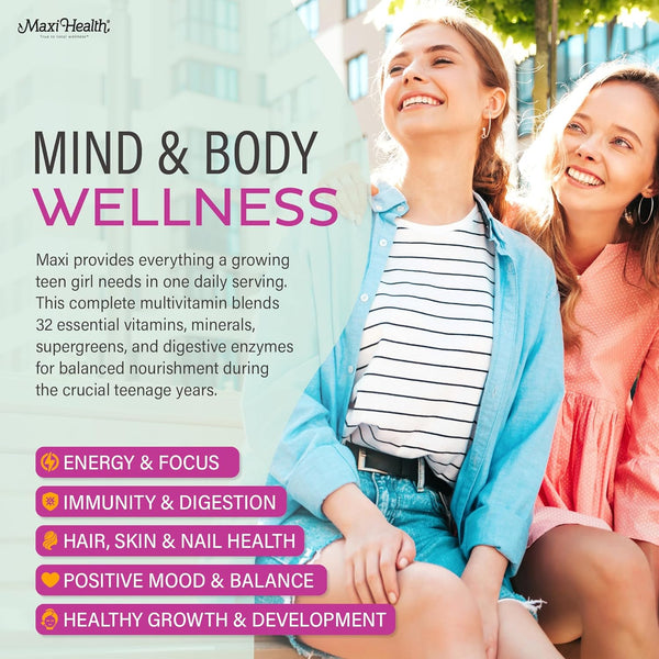 Maxi Health Teen Supreme Hers Vitamins for Teen Girls (120) - Women'S Multivitamin for Energy, Immune Boost, Body & Brain Growth - Womens Multi