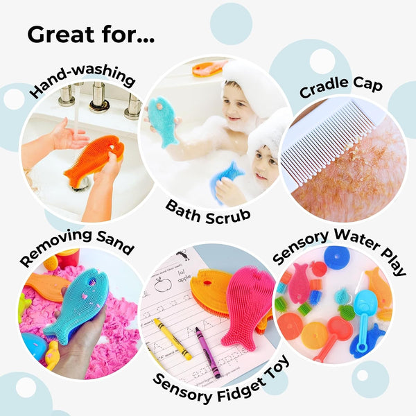 Innobaby Bathin' Smart Silicone Fish Bath Scrub, Aqua/Periwinkle
