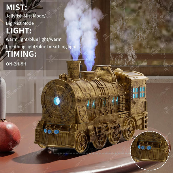 Diffuserlove Essential Oil Diffuser 300ML Train Cool Mist Humidifier Quiet Aromatherapy Diffuser with Night Light for Bedroom Desk Copper