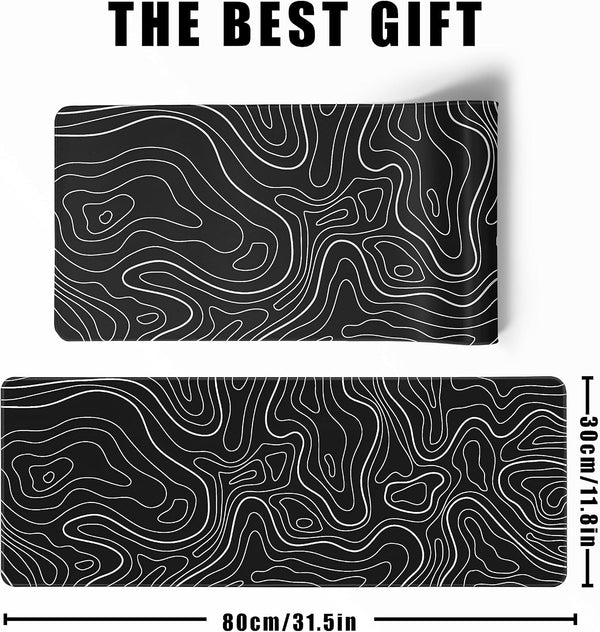 Topographic Contour Gaming Mouse Pad，Large XL Mouse Pad Big Mouse mat,Long Computer Keyboard with 3mm Non-Slip Base and Stitched Edge for Gaming