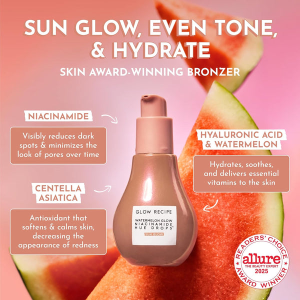 Glow Recipe Hue Drops Bronzing Drops, Tinted Face Serum, Glow Primer + Liquid Highlighter, Niacinamide + Hyaluronic Acid, Radiant Warm Glow,