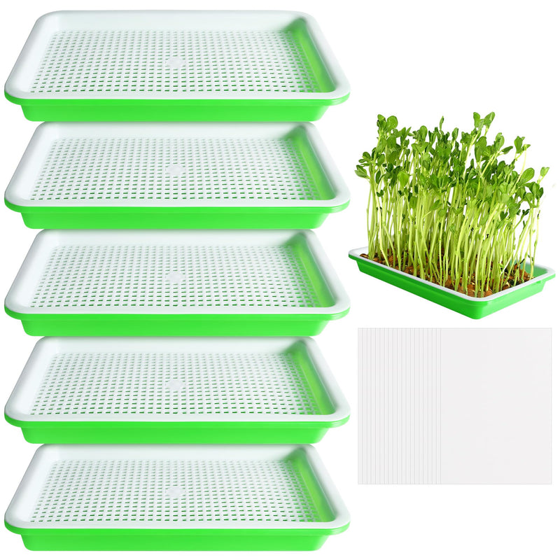 EBaokuup 5 Pcs Seed Sprouter Tray with Drain Holes - BPA Free Seed Germination Propagation Trays, Soil-Free Wheatgrass Bean Sprouts Microgreens