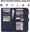 Travelambo Women's Wallet RFID Blocking Trifold Clutch Large Capacity Credit Card Holder Travel Purse ReNapa Blue Navy