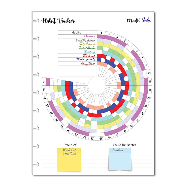 Habit Tracker Inserts for 9 Disc Planners, Habit Log, Resolution Tracker, Monthl